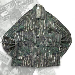 80s RealTree Full Foliage 3 Pocket Camo Button Up Canvas Hunting Jacket
